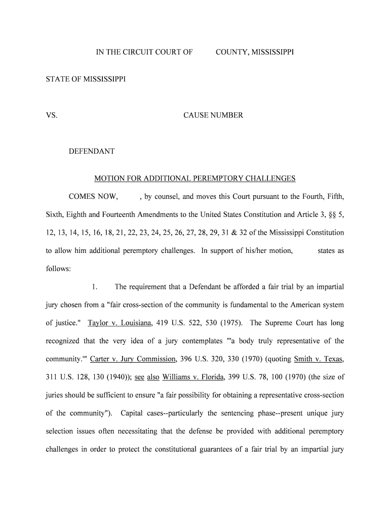 MOTION for ADDITIONAL PEREMPTORY CHALLENGES  Form