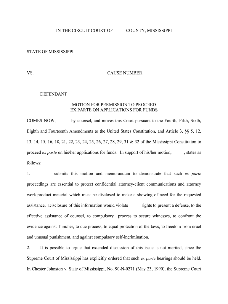 Fill and Sign the Ex Parte Funds Form