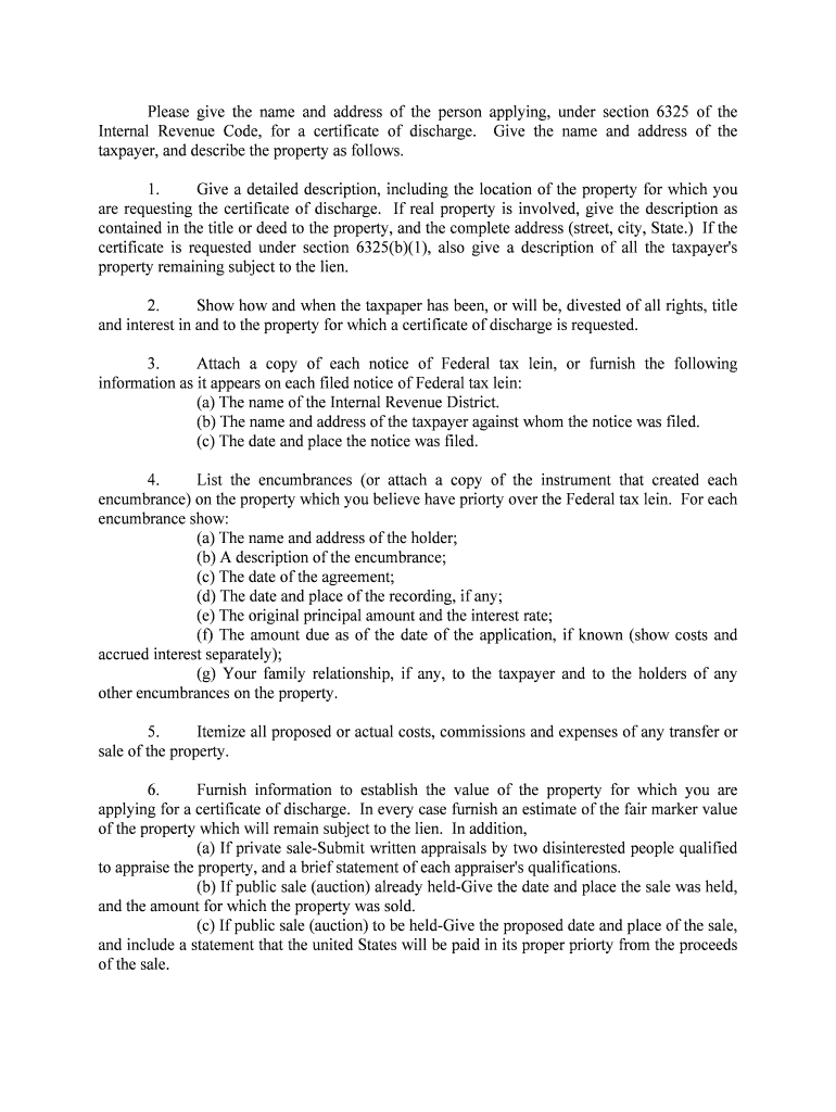 Internal Revenue Code, for a Certificate of Discharge  Form