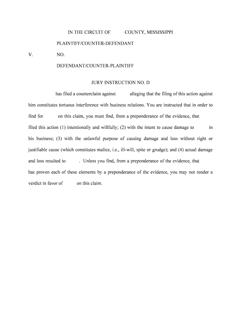 Tortious Interference with Contract or Business Expectancy  Form