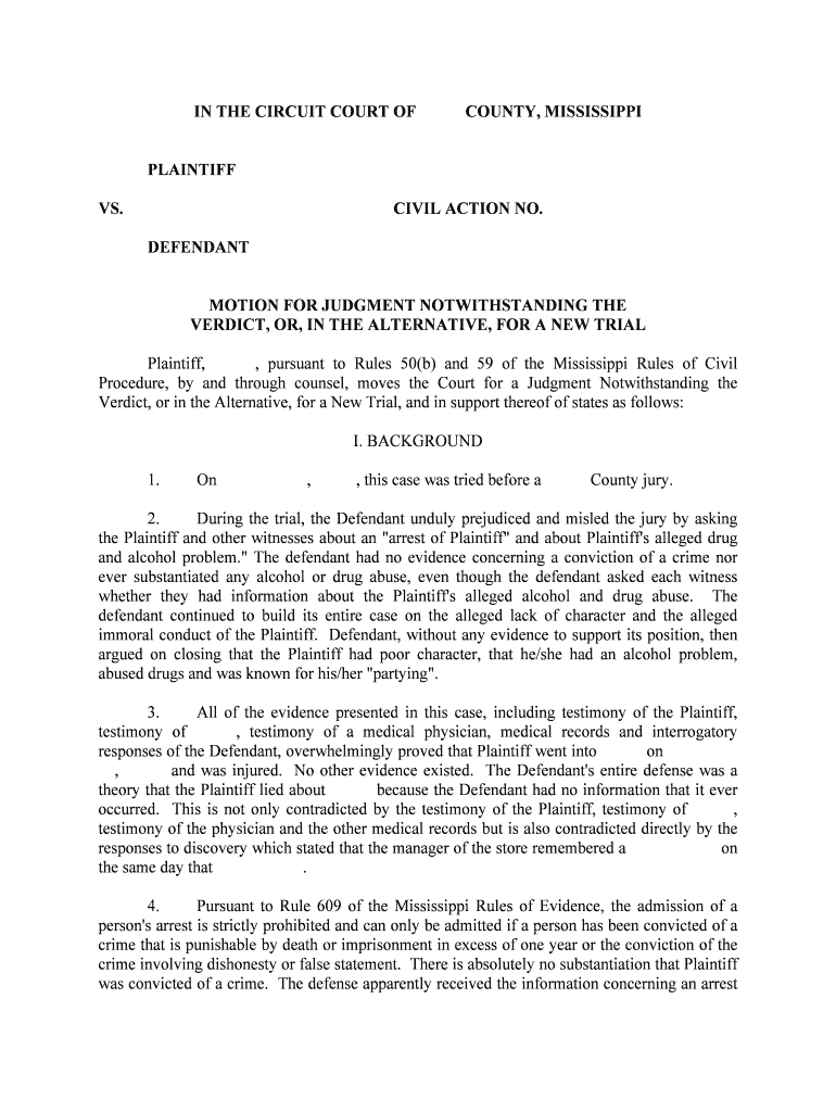 MOTION for JUDGMENT NOTWITHSTANDING the  Form