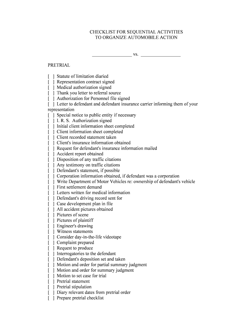 Checklist Automobile Case  Form