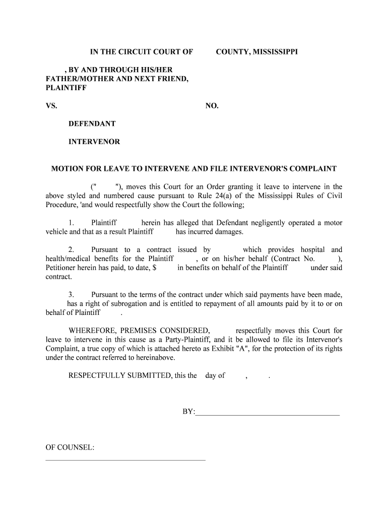 Proposed Defendant Intervenor's Motion to Intervene 417 Cv  Form