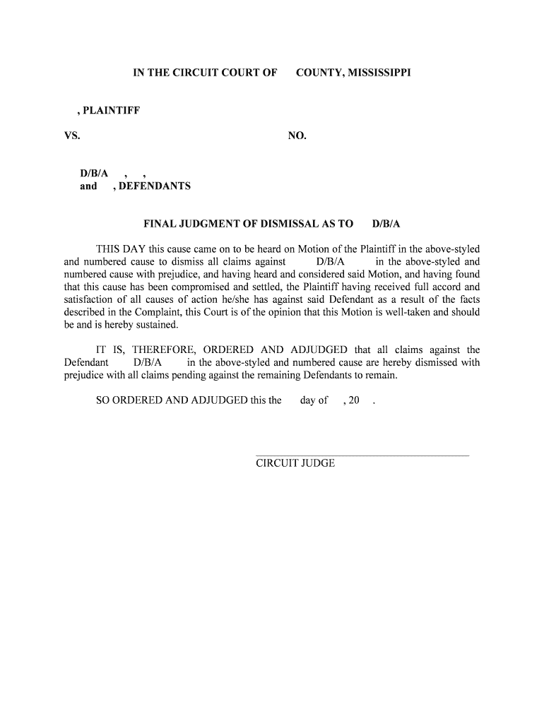 FINAL JUDGMENT of DISMISSAL as to  Form