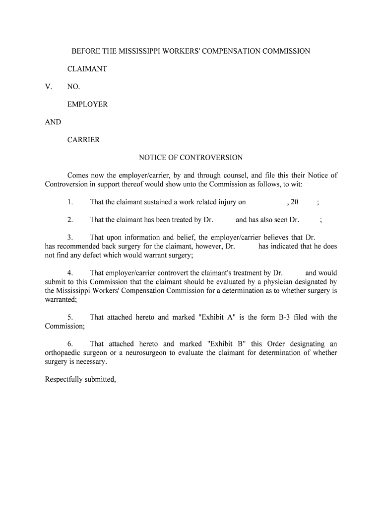 NOTICE of CONTROVERSION  Form