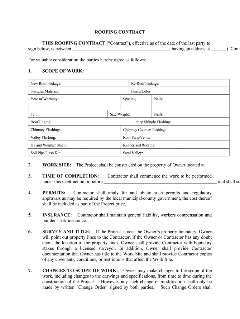 Simple Roofing Contract Template  Form