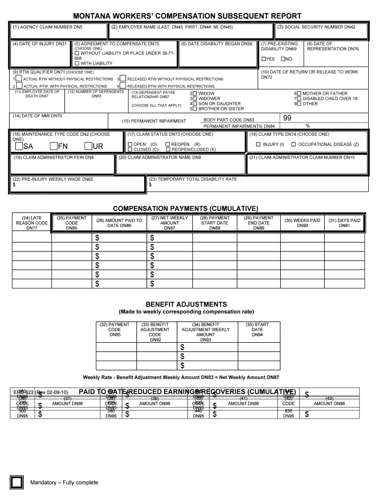 First Report of Injury or Occupational Disease Montana State  Form