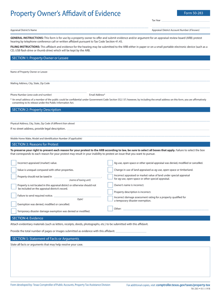 What is Form 50 283 Used for