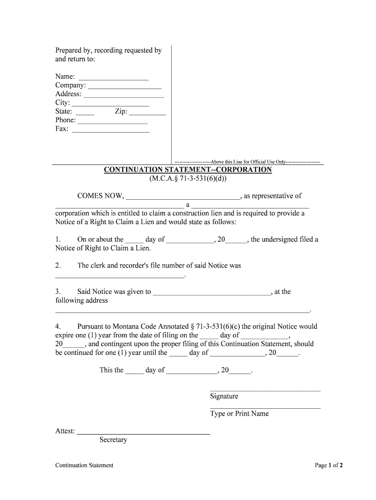 CONTINUATION STATEMENT CORPORATION  Form