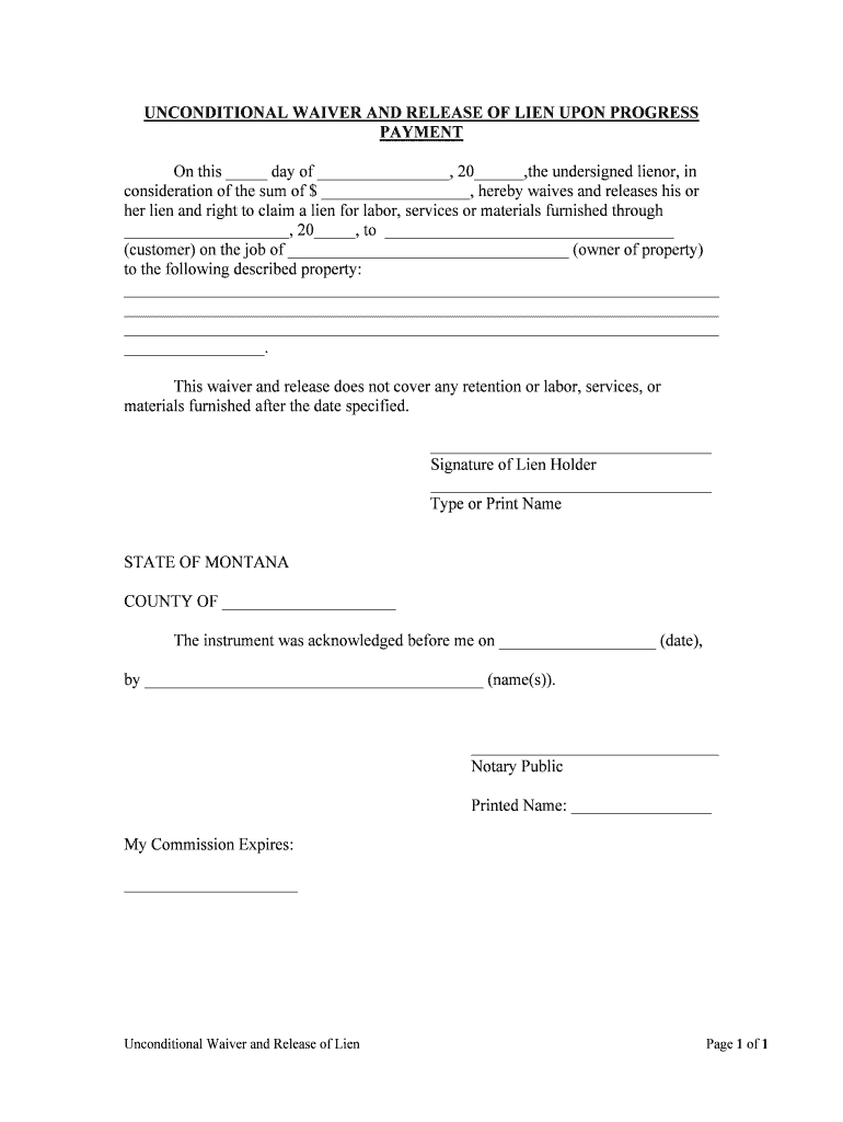 UNCONDITIONAL WAIVER and RELEASE UPON  Form