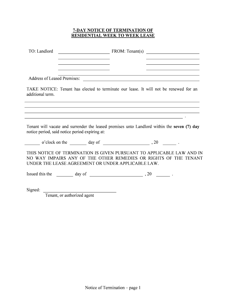 Tenant Will Vacate and Surrender the Leased Premises Unto Landlord within the Seven 7 Day  Form