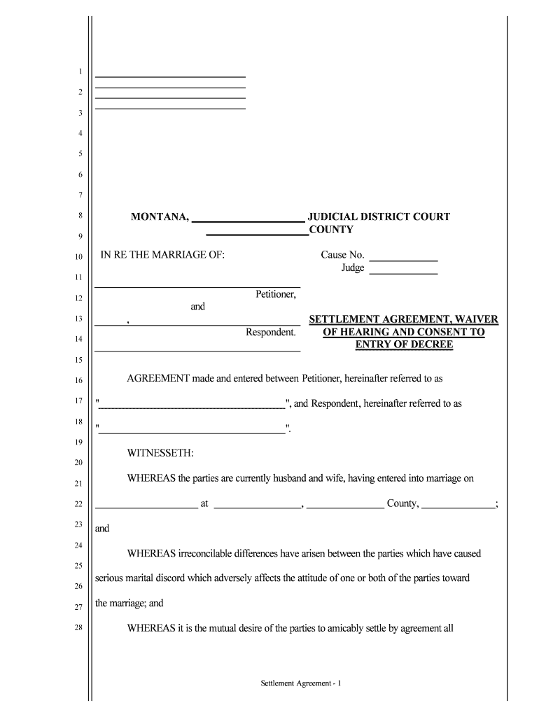 SETTLEMENT AGREEMENT, WAIVER  Form