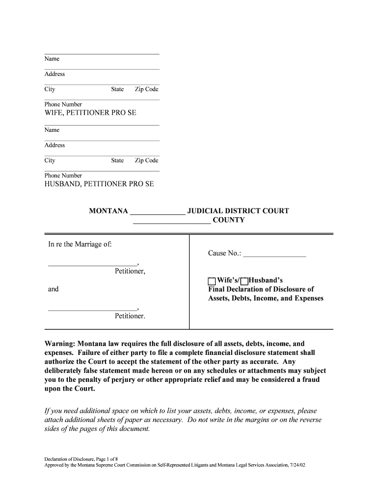 Justia Final Declaration of Disclosure of Assets Debts Income and  Form