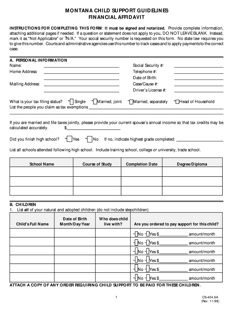 Department of Public Health and Human Services Child Support Enforcement DivisionFinancial Affidavit Financial Affidavit  Form