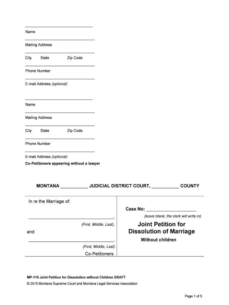 MP 115 Joint Petition for Dissolution Without Children DRAFT  Form