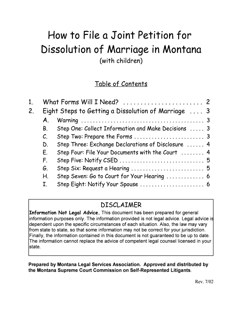 Instructions to Divorce in Montana Form