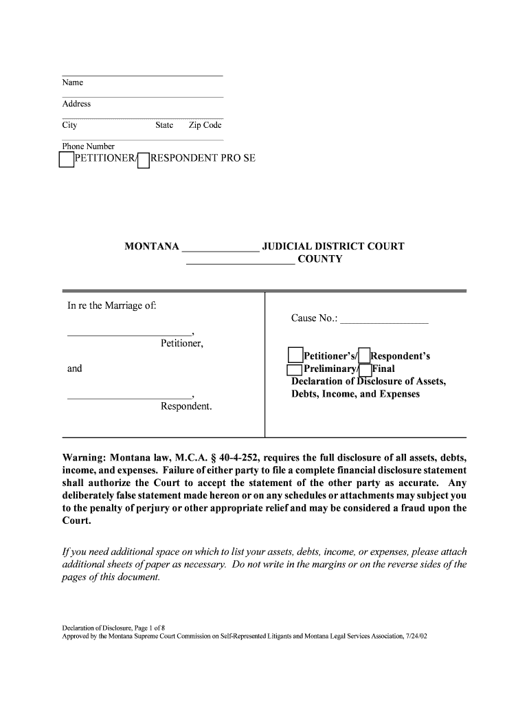 PETITIONER PRO SE MONTANA FOURTH JUDICIAL  Form