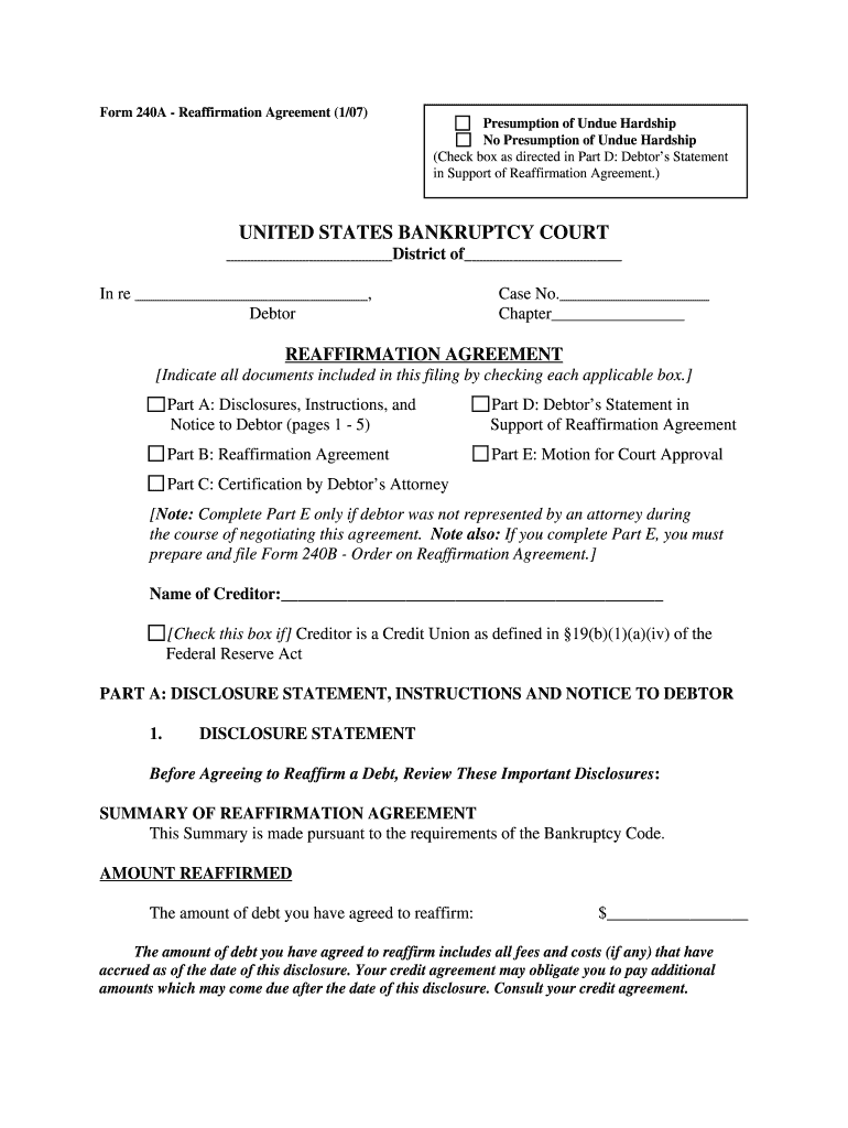 Form 240A Reaffirmation Agreement 107