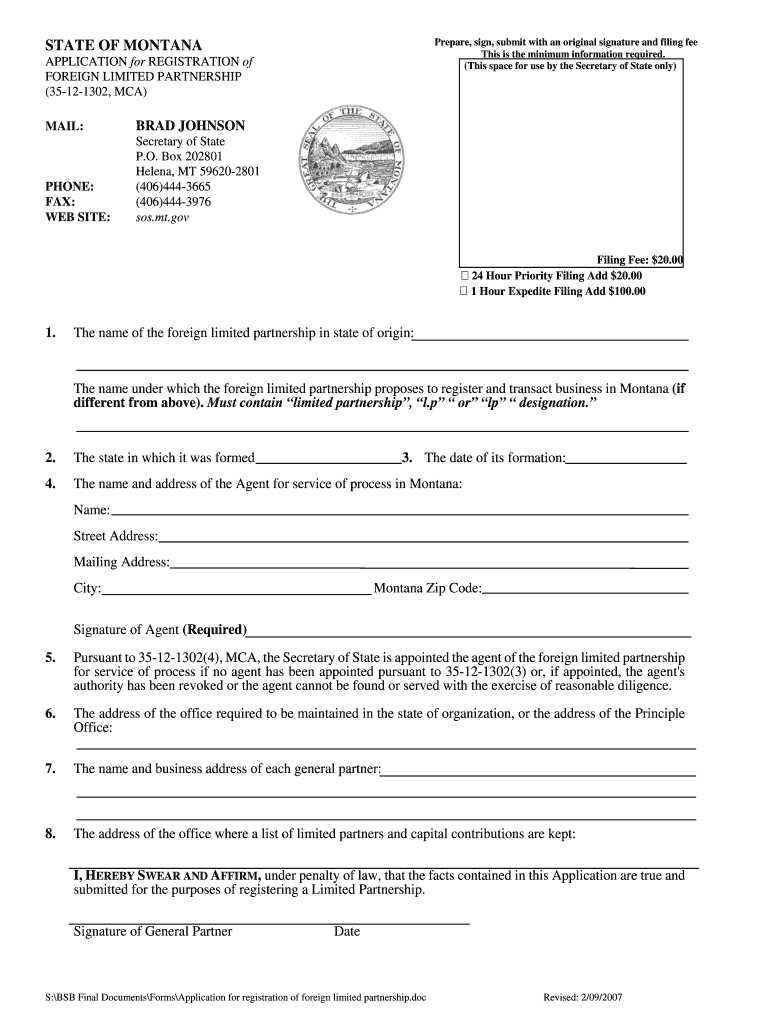 Application for Registration of Foreign Limited Partnership DOC  Form