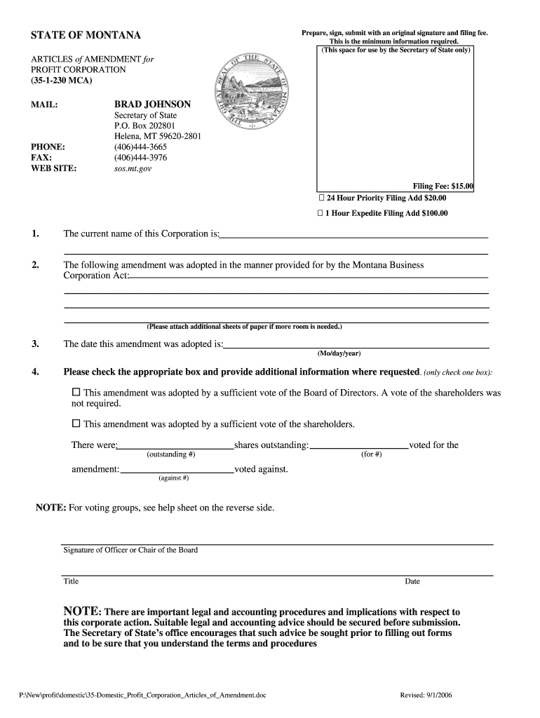 35 DomesticProfitCorporationArticlesofAmendment DOC  Form