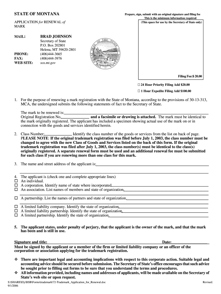 72 TrademarkApplicationforRenewal DOC  Form