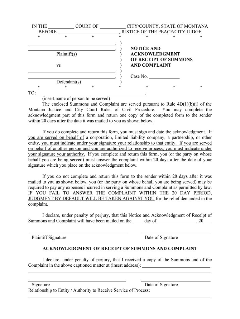 Of RECEIPT of SUMMONS  Form