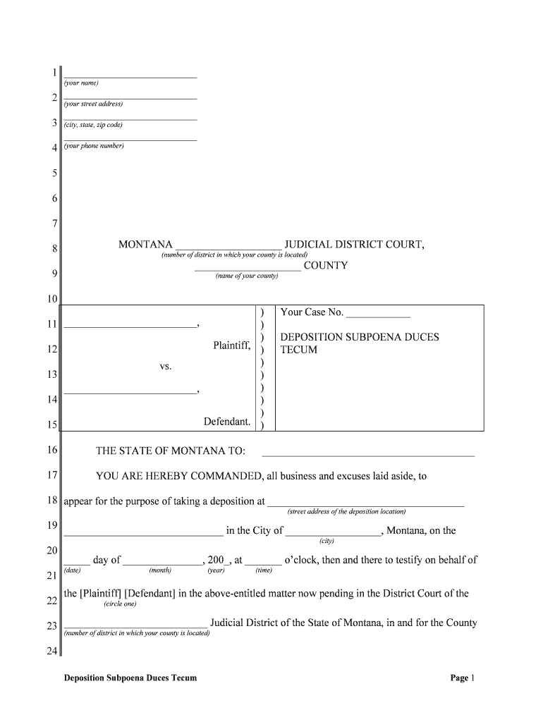 DEPOSITION SUBPOENA DUCES  Form