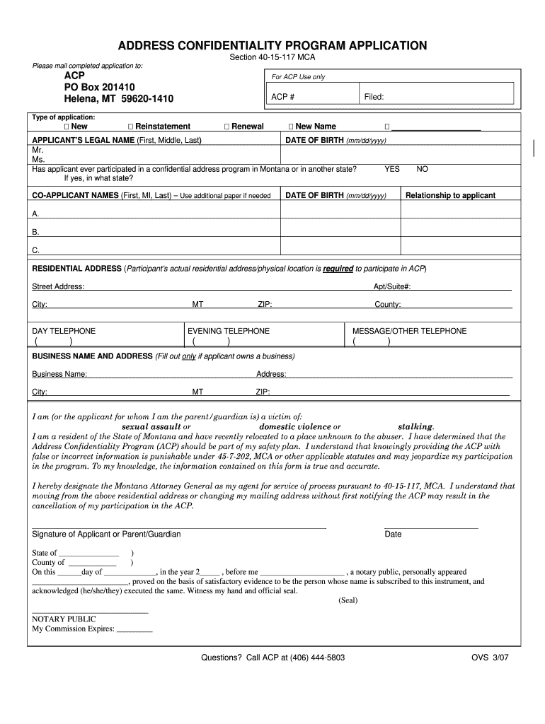 Get the Address Confidentiality Program Application Doj Mt  Form