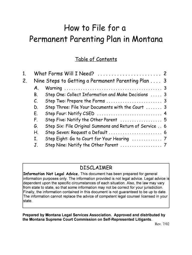 Parenting Plan Template WomansDivorce Com  Form