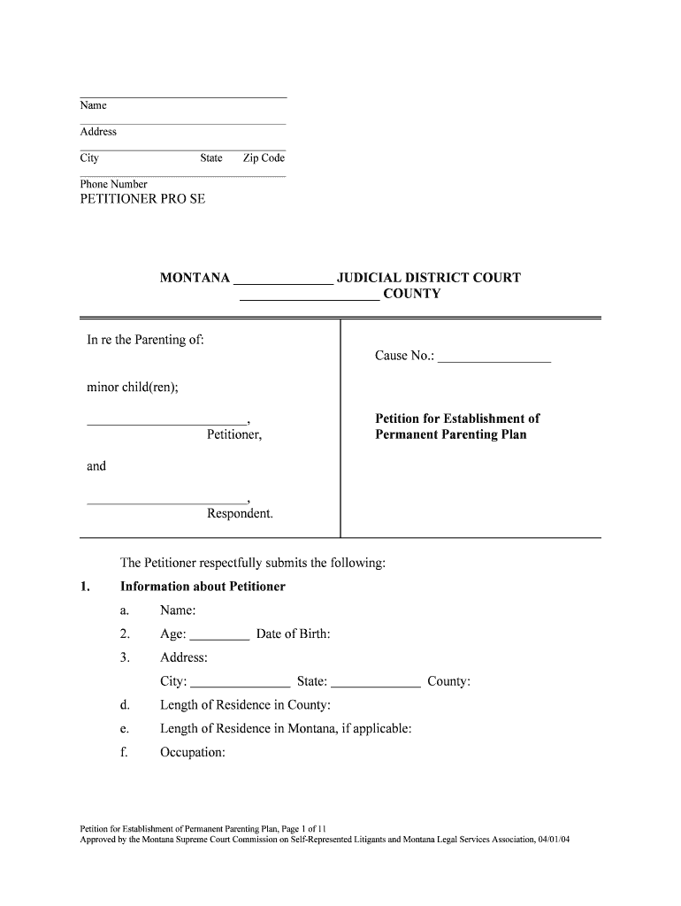The Petitioner Respectfully Submits the Following  Form
