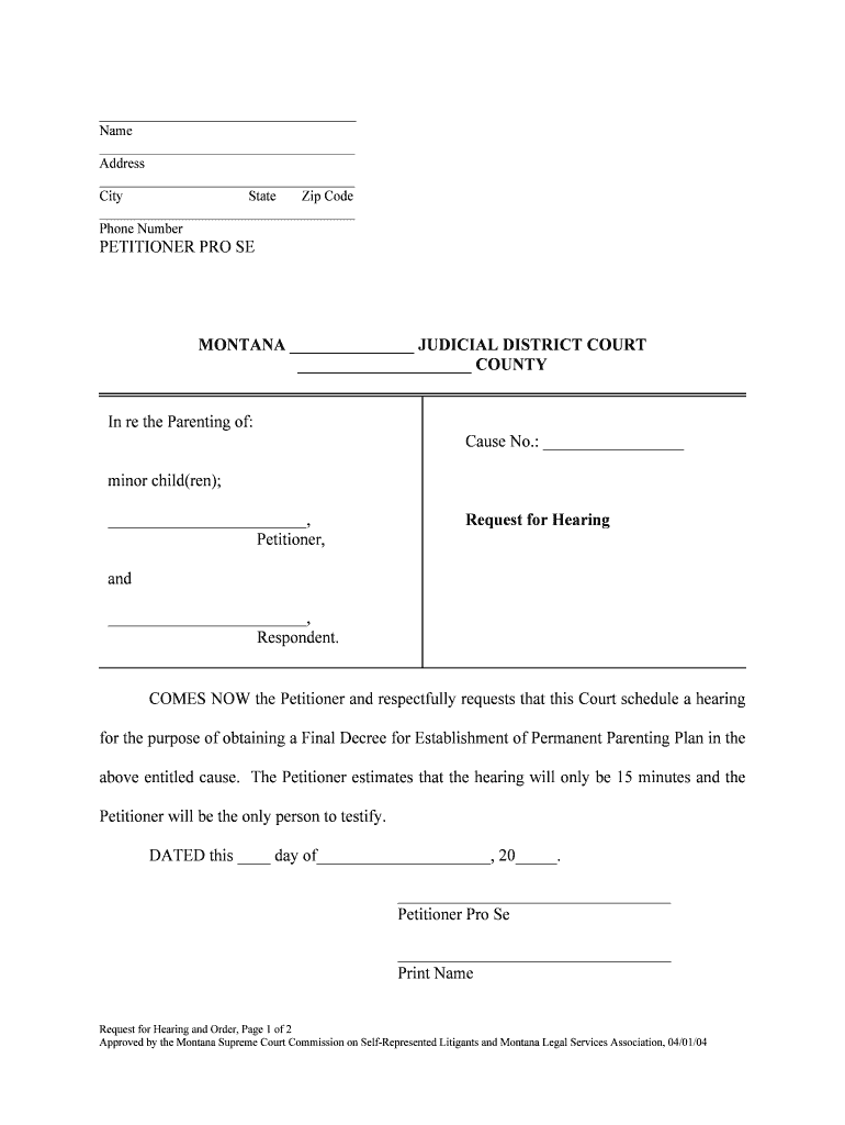 PETITIONER PRO SE MONTANA MINERAL JUDICIAL  Form