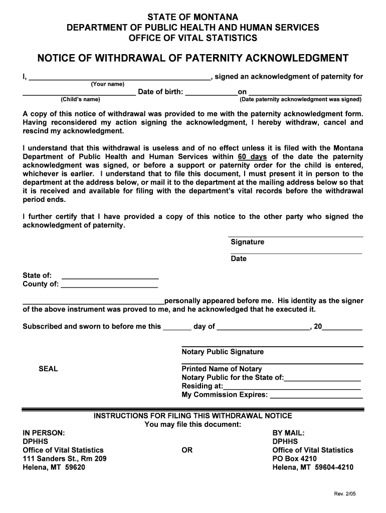 NOTICE of WITHDRAWAL of PATERNITY ACKNOWLEDGMENT  Form