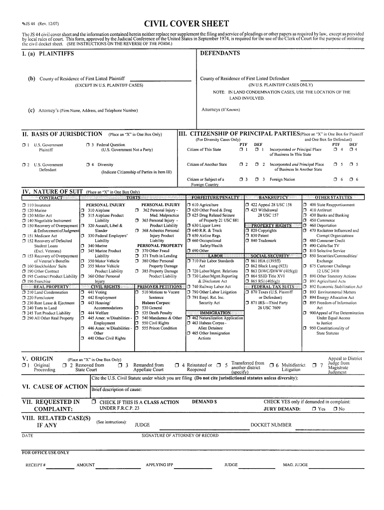 O CIVIL COVER SHEET Eastern District Court of Virginia  Form