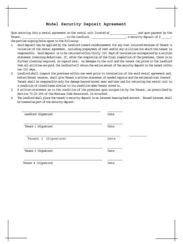 Model Security Deposit Agreement  Form