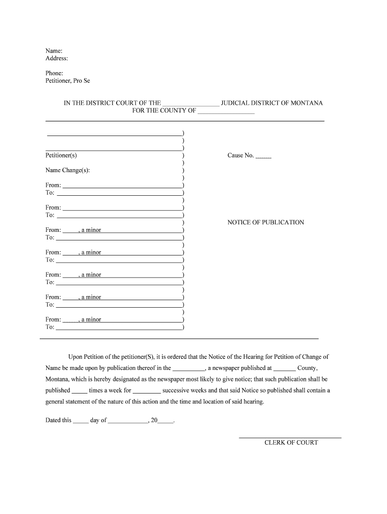 Upon Petition of the PetitionerS, it is Ordered that the Notice of the Hearing for Petition of Change of  Form