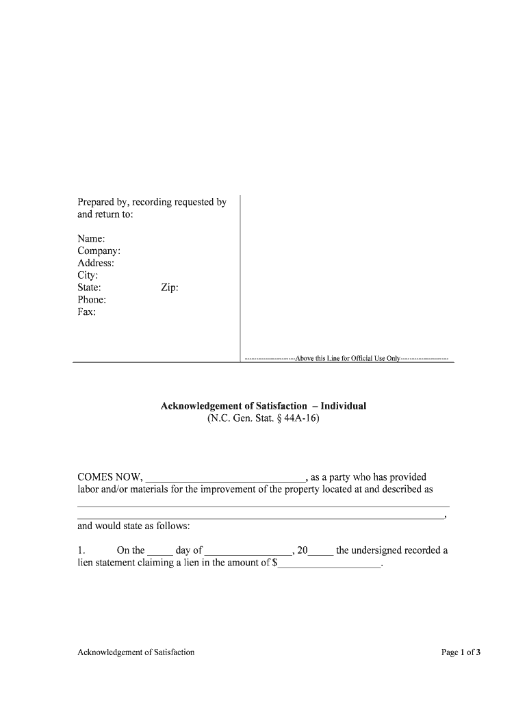 Acknowledgement of Satisfaction Individual  Form