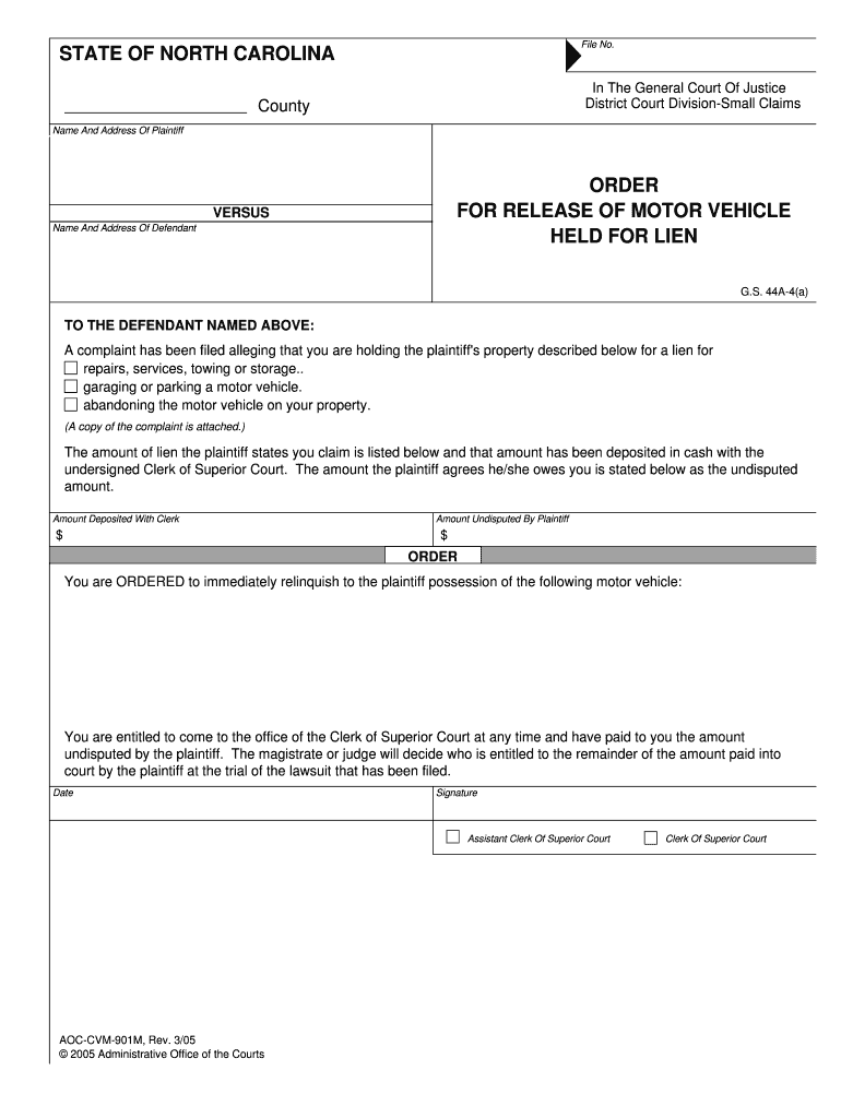 Fill and Sign the For Release of Motor Vehicle Form