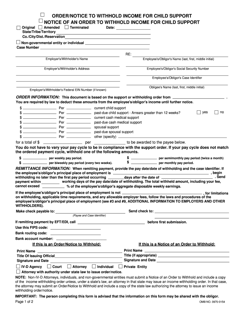 NOTICE of an ORDER to WITHHOLD INCOME for CHILD SUPPORT  Form