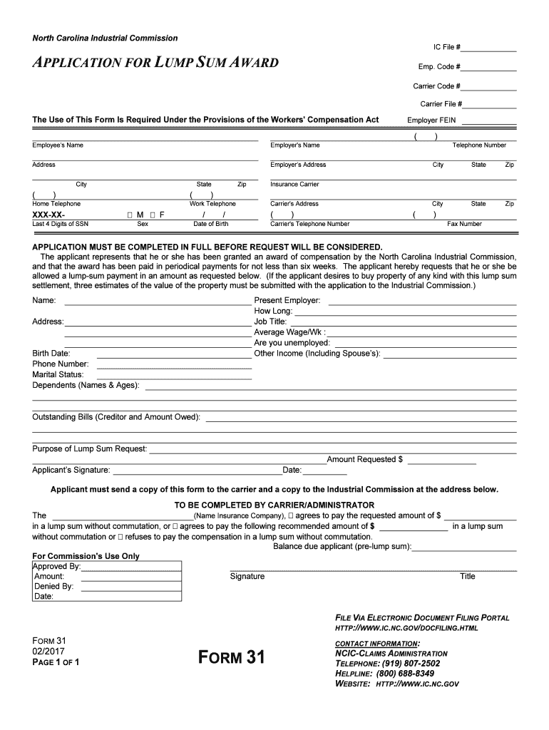 Form 31 NC Industrial Commission NC Gov