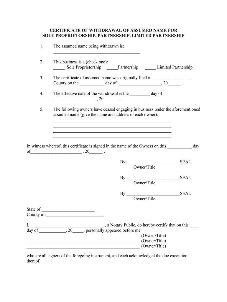 WITHDRAWAL of ASSUMED NAME CERTIFICATE EDPNC  Form