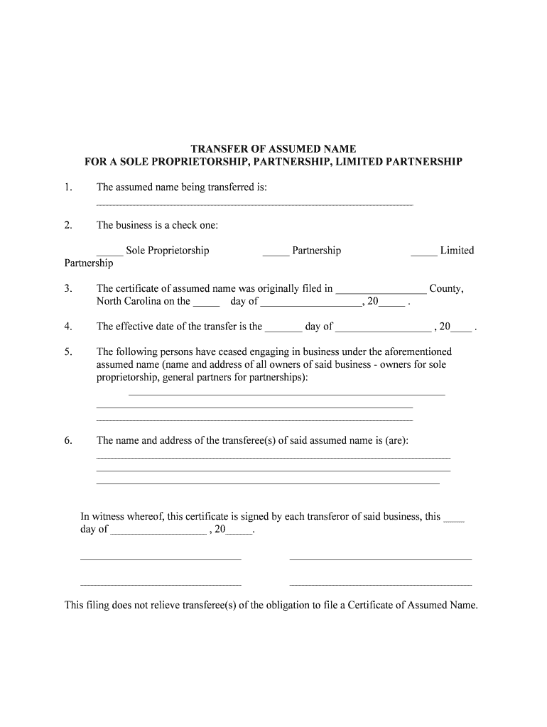 TRANSFER of ASSUMED NAME  Form