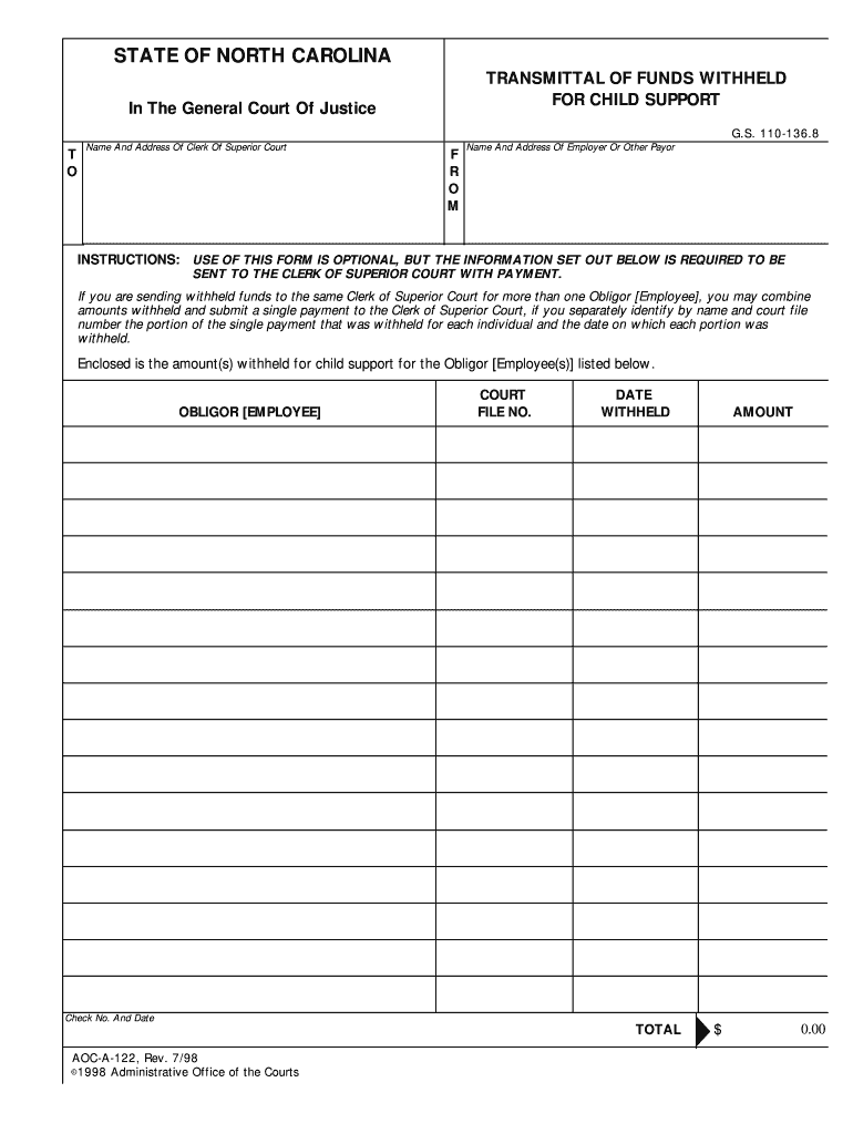 TRANSMITTAL of FUNDS WITHHELD  Form