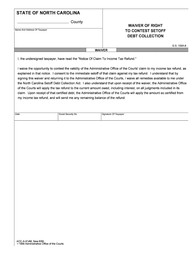 State of North Carolina Notice of Hearing Setoff Debt Collection  Form