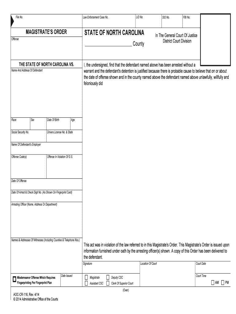 I, the Undersigned, Find that the Defendant Named above Has Been Arrested Without a  Form