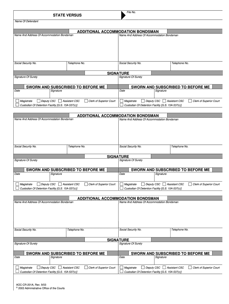 ADDITIONAL ACCOMMODATION BONDSMAN  Form