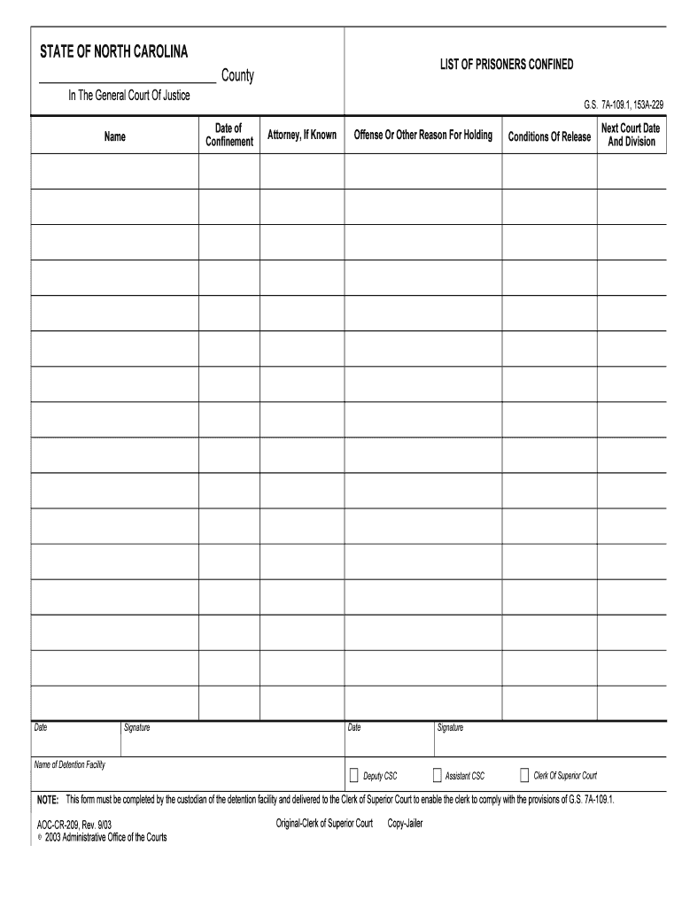 LIST of PRISONERS CONFINED  Form