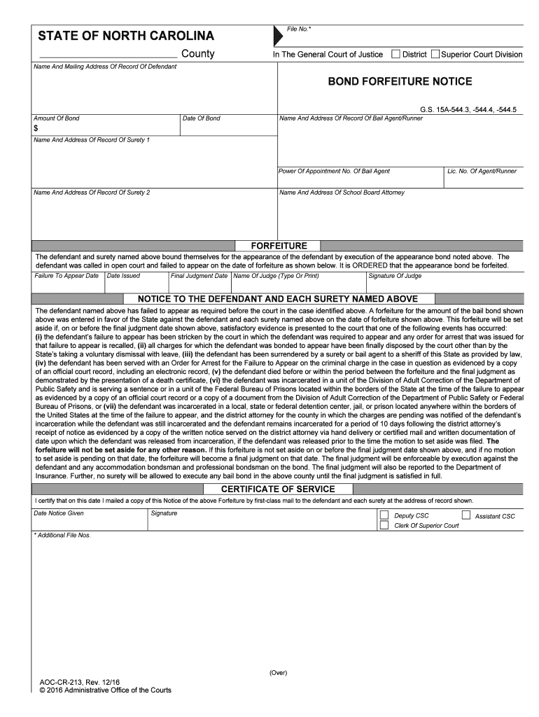G S 15A 544 4 Page 115A 544 4 Notice of Forfeiture a  Form