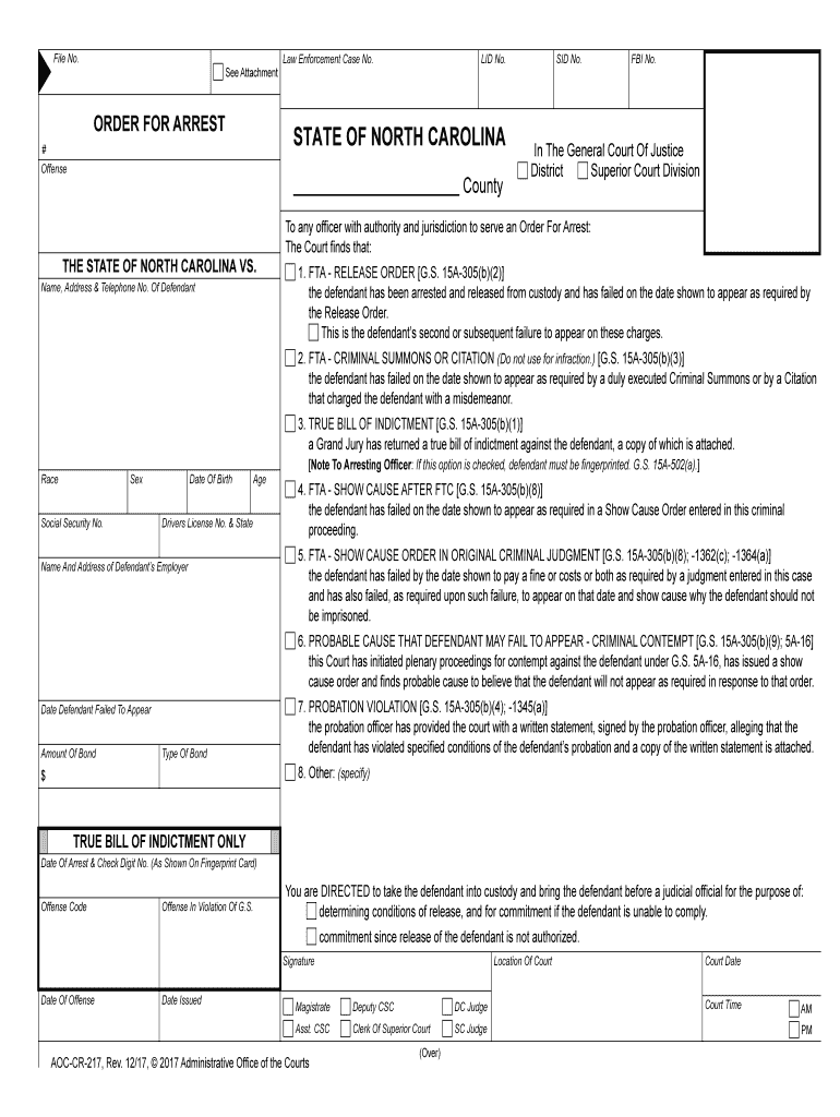 ORDER for ARREST  Form