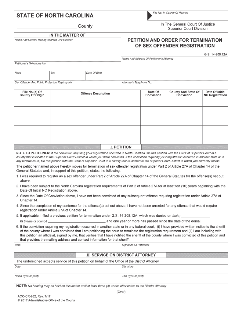 Petition and Order for Termination of Sex Offender Registration  Form