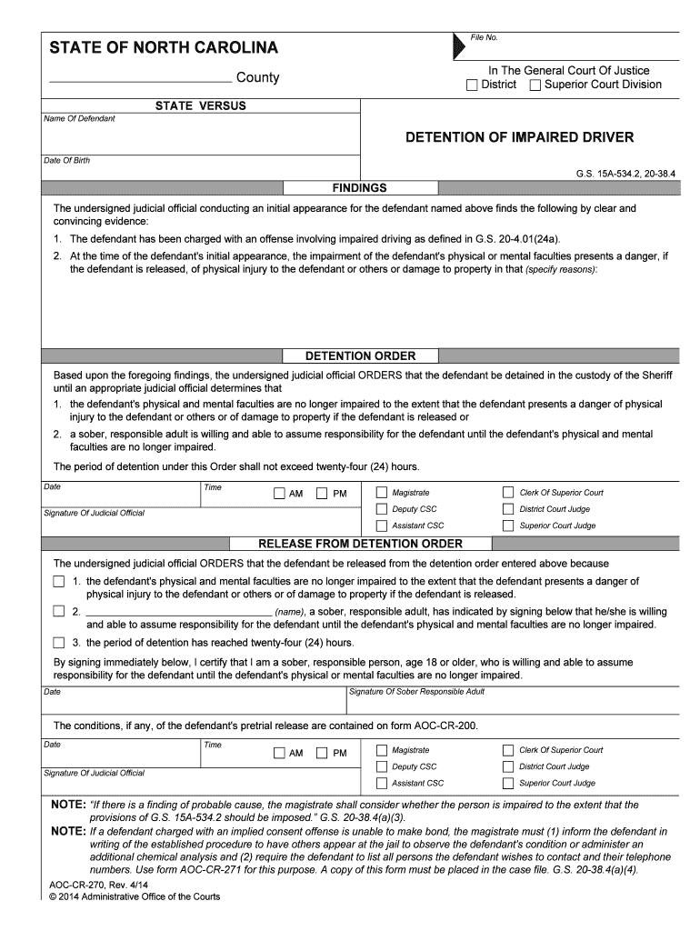 DETENTION of IMPAIRED DRIVER  Form